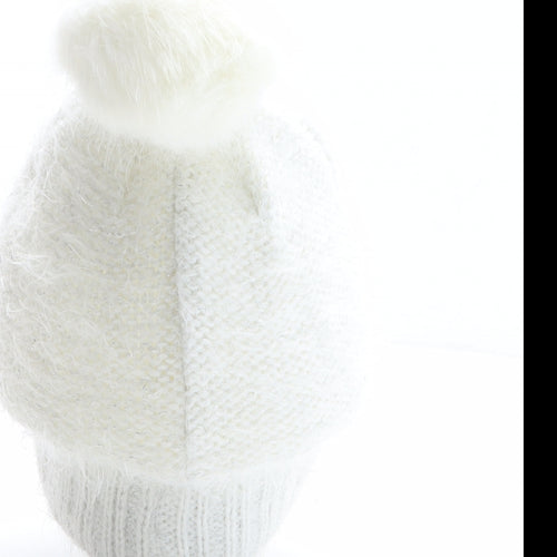 TU Girls White Acrylic Bobble Hat One Size - Harry Potter, Hogwarts, Hedwig, Owl design