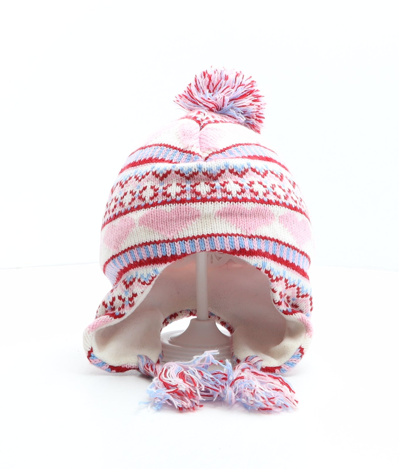 Harper Girl Girls Multicoloured Fair Isle Acrylic Bobble Hat One Size - Heart pattern