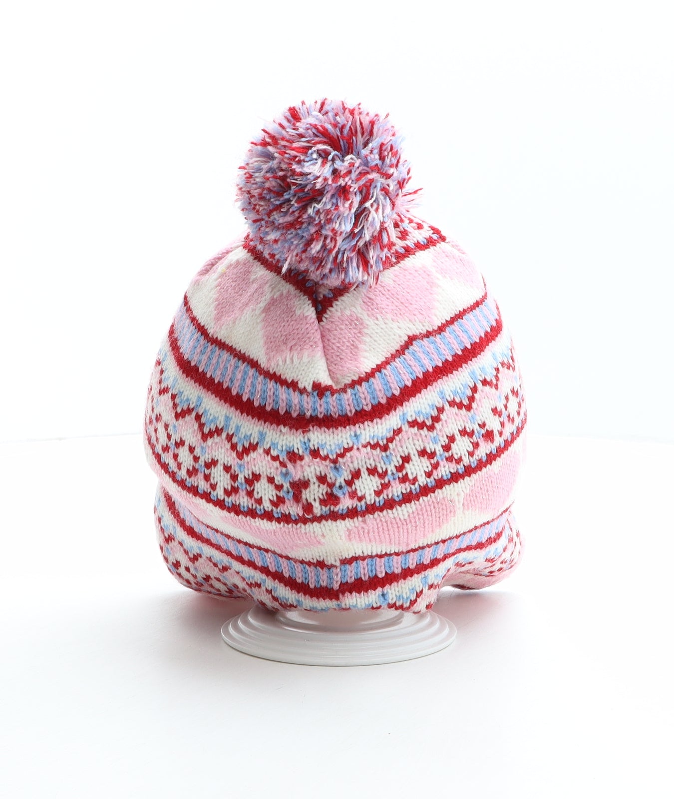 Harper Girl Girls Multicoloured Fair Isle Acrylic Bobble Hat One Size - Heart pattern