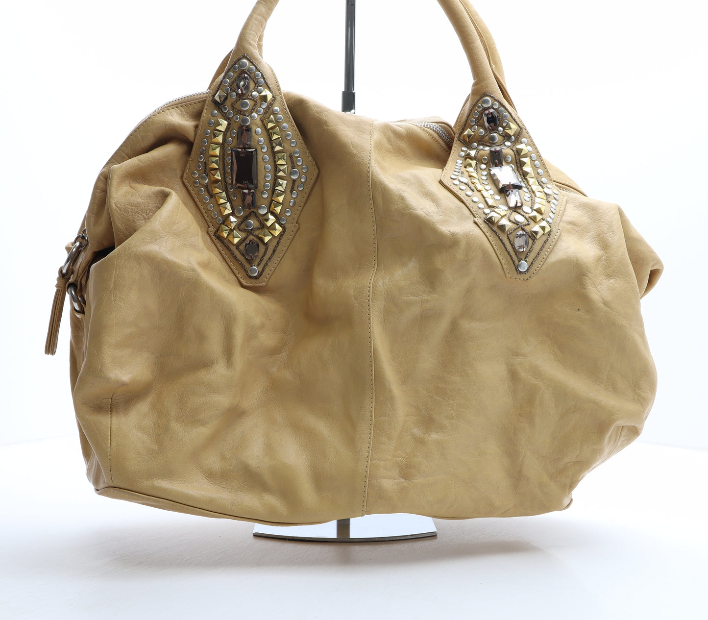 River Island Womens Yellow Solid Leather Shoulder Bag Size Large