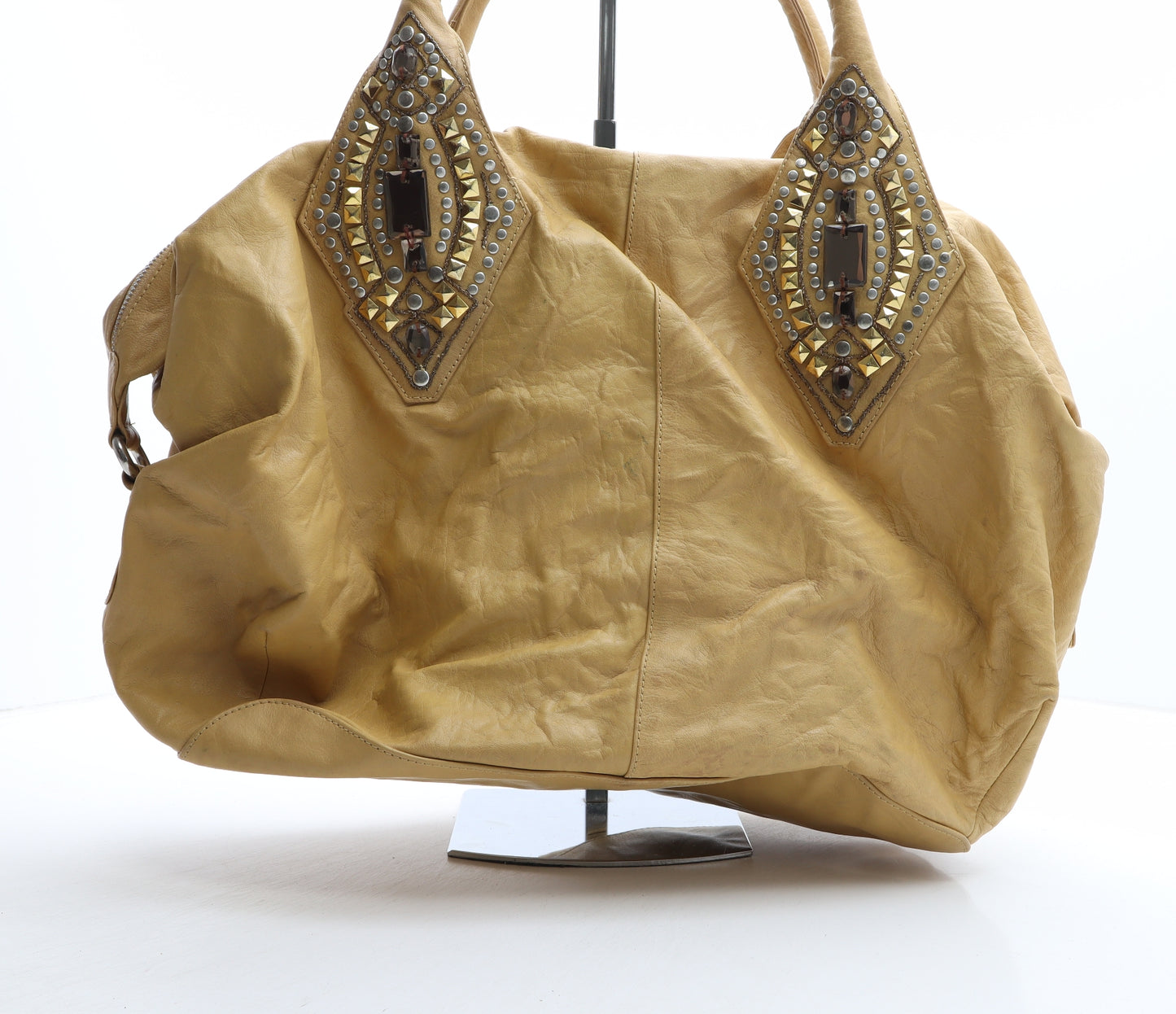 River Island Womens Yellow Solid Leather Shoulder Bag Size Large