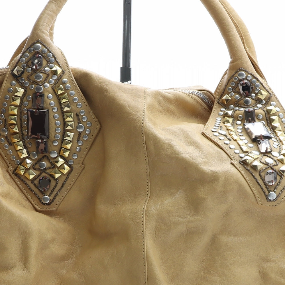 River Island Womens Yellow Solid Leather Shoulder Bag Size Large