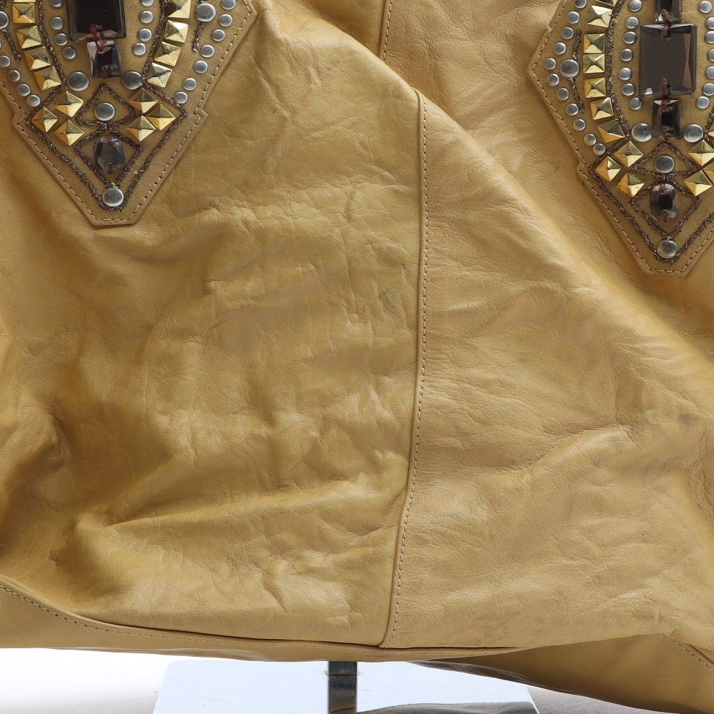 River Island Womens Yellow Solid Leather Shoulder Bag Size Large