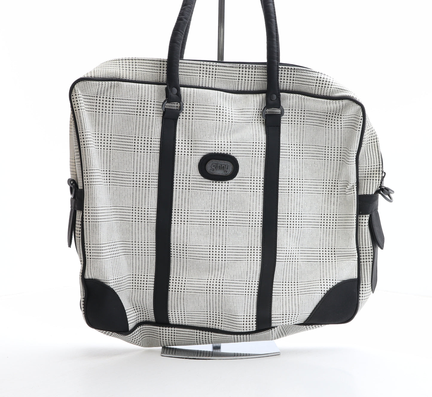 Ginny Womens White Geometric PVC Hobo Bag Size Large