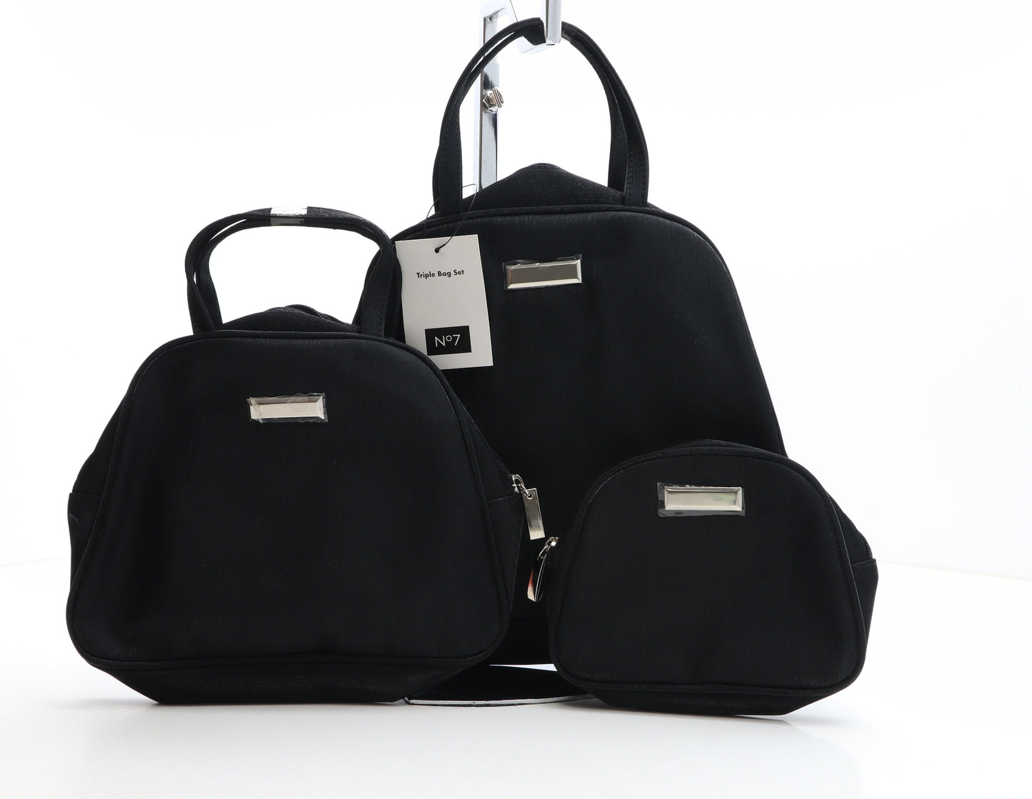 No7 Womens Black Solid Polyester Top Handle Bag Size Medium - Cosmetic Organiser, Triple Bag Set