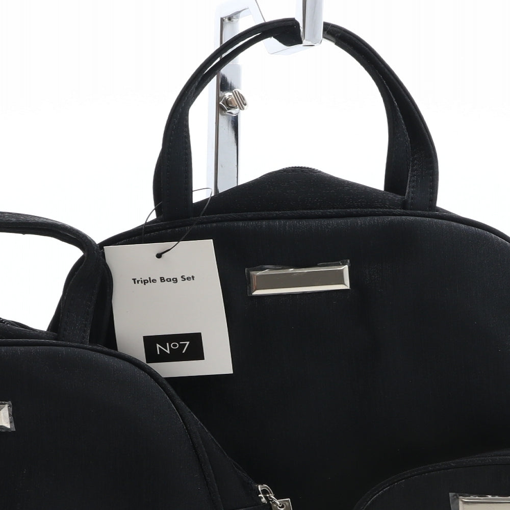 No7 Womens Black Solid Polyester Top Handle Bag Size Medium - Cosmetic Organiser, Triple Bag Set