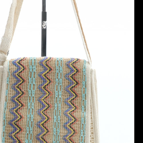 Preworn Womens Beige Geometric Polyester Crossbody Size Medium