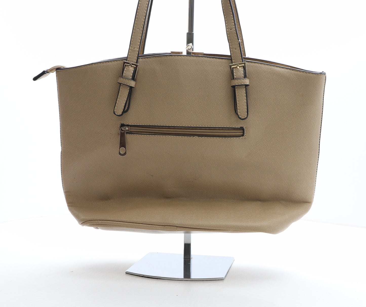 Preworn Womens Beige Solid PVC Shoulder Bag Size Large