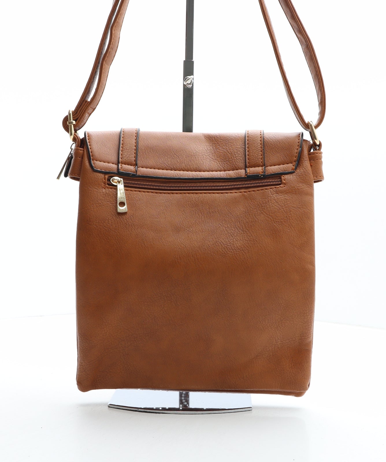 Preworn Womens Brown Geometric Polyurethane Crossbody Size Medium