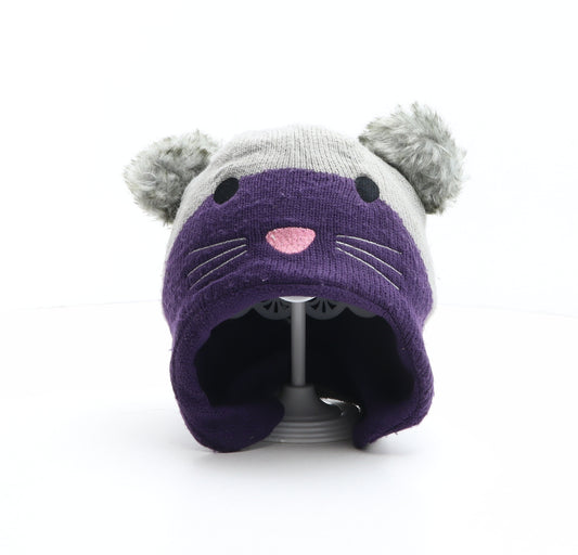 Preworn Girls Multicoloured Colourblock Acrylic Bobble Hat One Size - Mouse Design