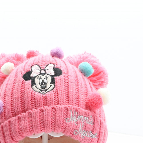 Matalan Girls Pink Acrylic Bobble Hat One Size - Minnie Mouse, Disney, Pom Poms