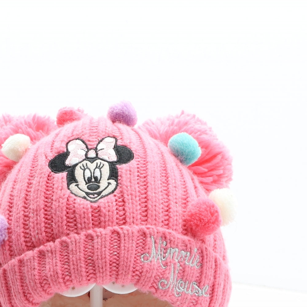Matalan Girls Pink Acrylic Bobble Hat One Size - Minnie Mouse, Disney, Pom Poms