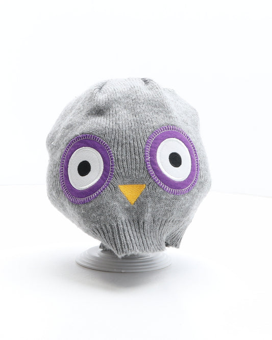 Preworn Girls Grey Acrylic Beanie One Size - Owl Design