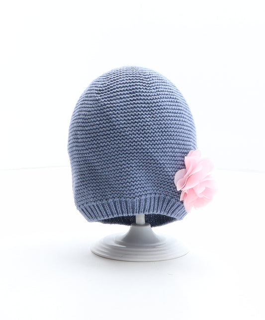 PEP&CO Girls Blue 100% Cotton Beanie One Size - Flower Detail