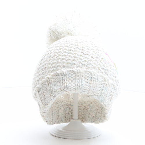 George Girls White Acrylic Bobble Hat One Size - Rainbow detail