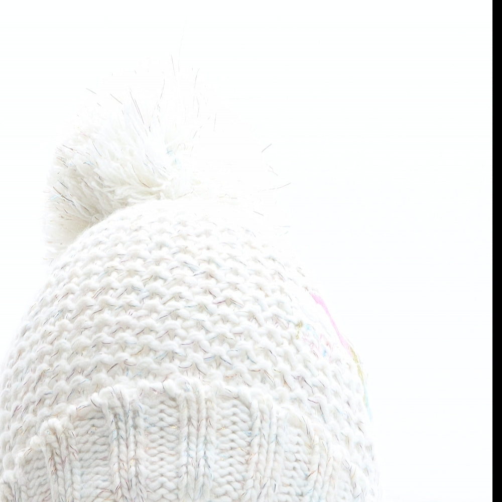 George Girls White Acrylic Bobble Hat One Size - Rainbow detail