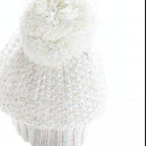 George Girls White Acrylic Bobble Hat One Size - Rainbow detail
