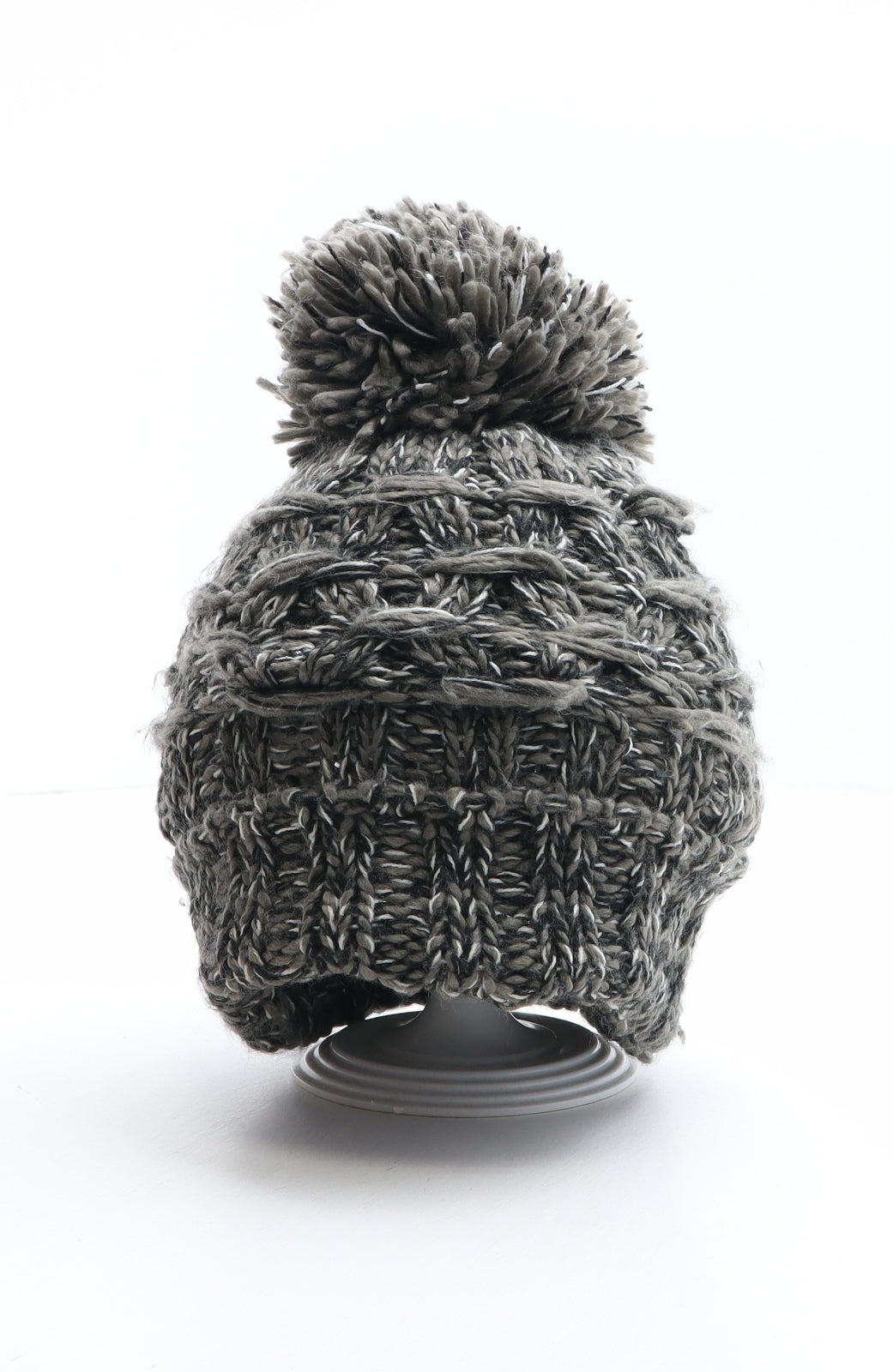 River Island Mens Grey Acrylic Beanie One Size - Pom Pom