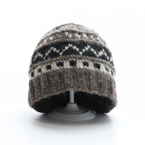 Mc Ron Mens Brown Fair Isle Wool Beanie Size L