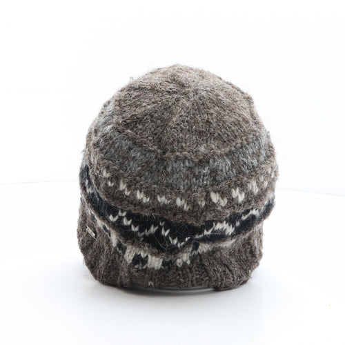 Mc Ron Mens Brown Fair Isle Wool Beanie Size L