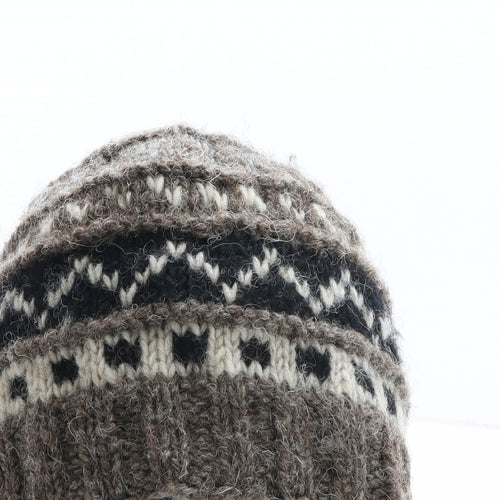 Mc Ron Mens Brown Fair Isle Wool Beanie Size L