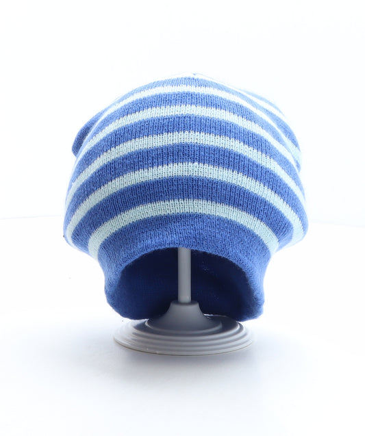 Preworn Boys Blue Striped Acrylic Beanie One Size