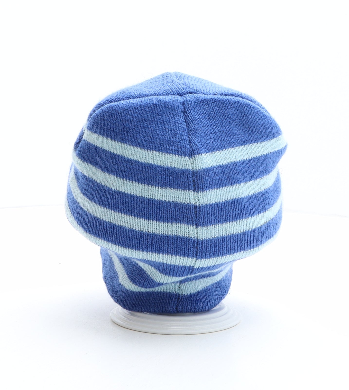 Preworn Boys Blue Striped Acrylic Beanie One Size