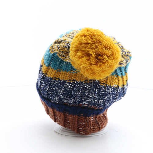 Pull&Bear Womens Multicoloured Striped Acrylic Bobble Hat One Size