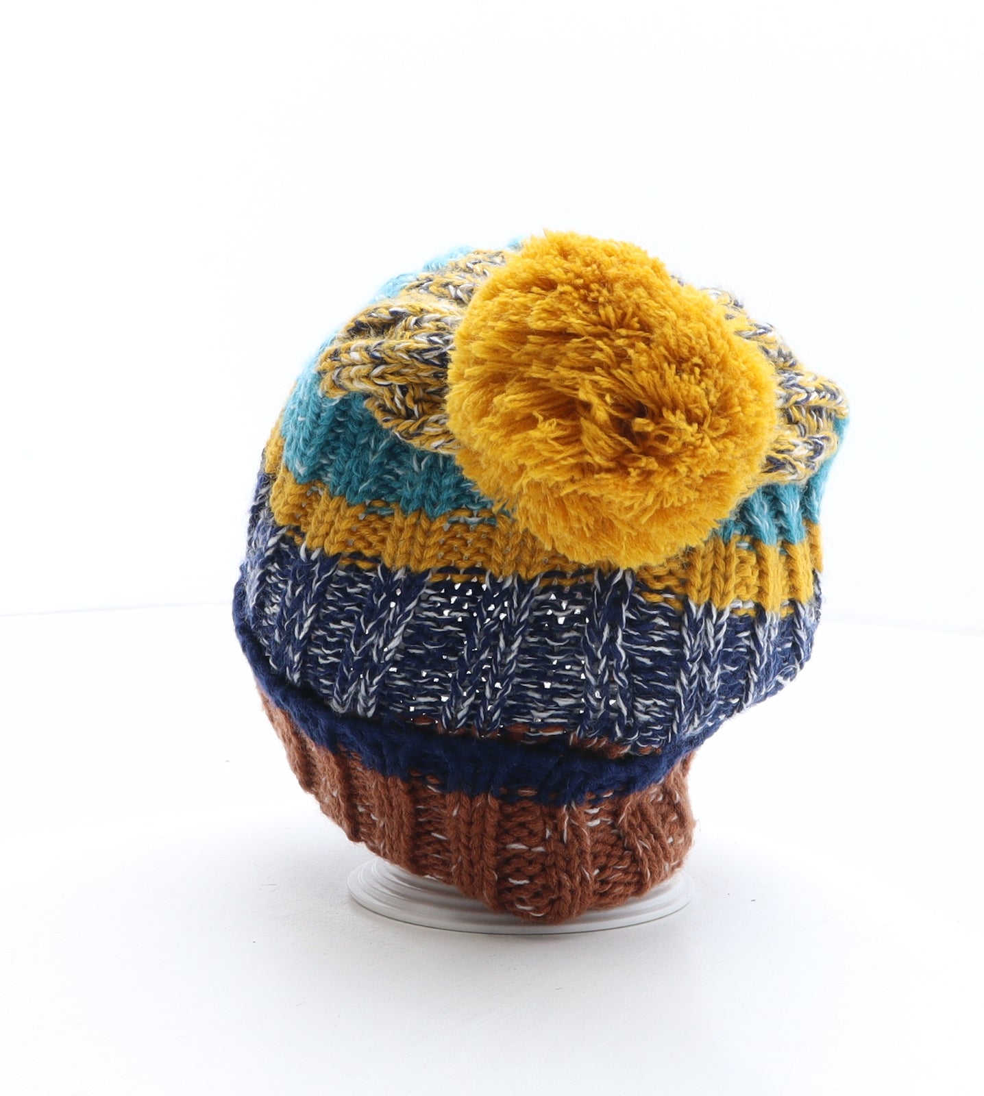 Pull&Bear Womens Multicoloured Striped Acrylic Bobble Hat One Size