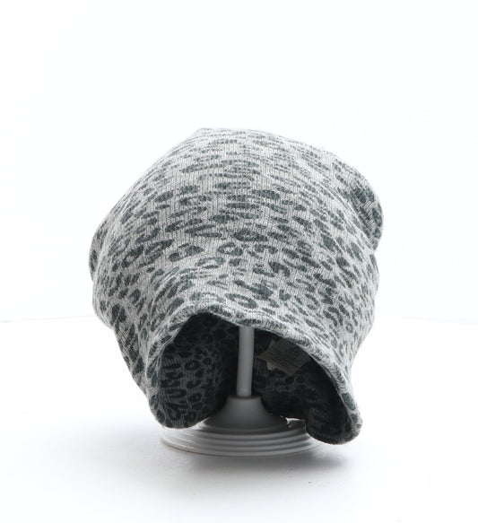 NEXT Boys Grey Animal Print Acrylic Beanie One Size - Leopard print