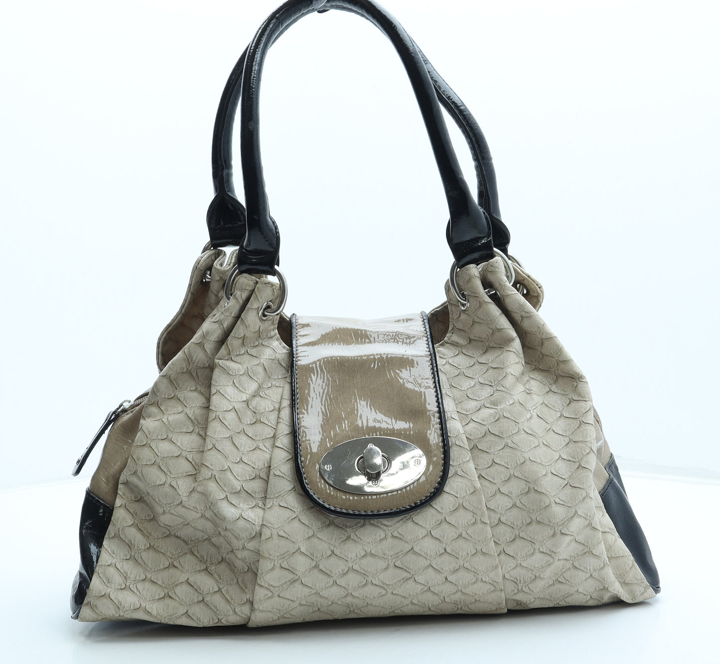 Wallis Womens Beige Animal Print Polyurethane Top Handle Bag Size Medium - Snake Skin