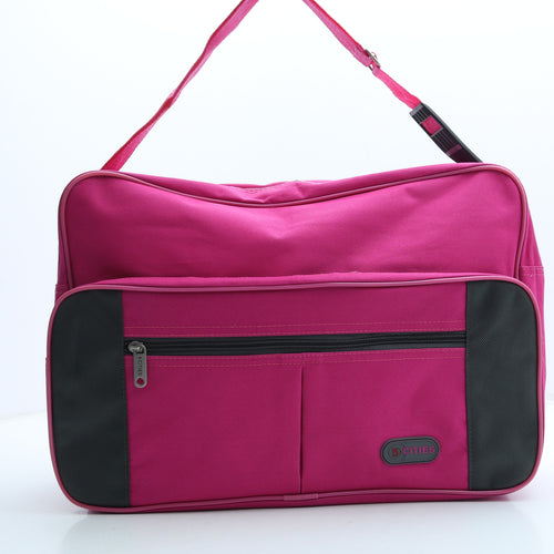 5 Cities Womens Pink Newsprint Polyester Gym Bag Size Large