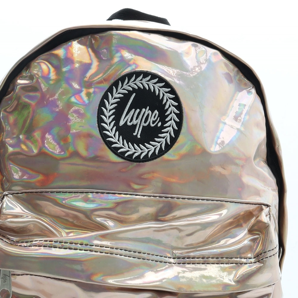 Hype Womens Multicoloured Newsprint Polyurethane Backpack Size Large - Holographic