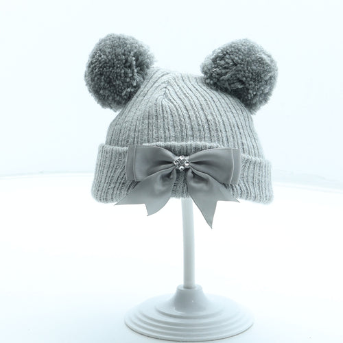 Preworn Girls Grey Acrylic Bobble Hat Size XS