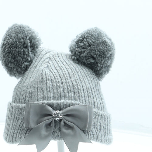 Preworn Girls Grey Acrylic Bobble Hat Size XS