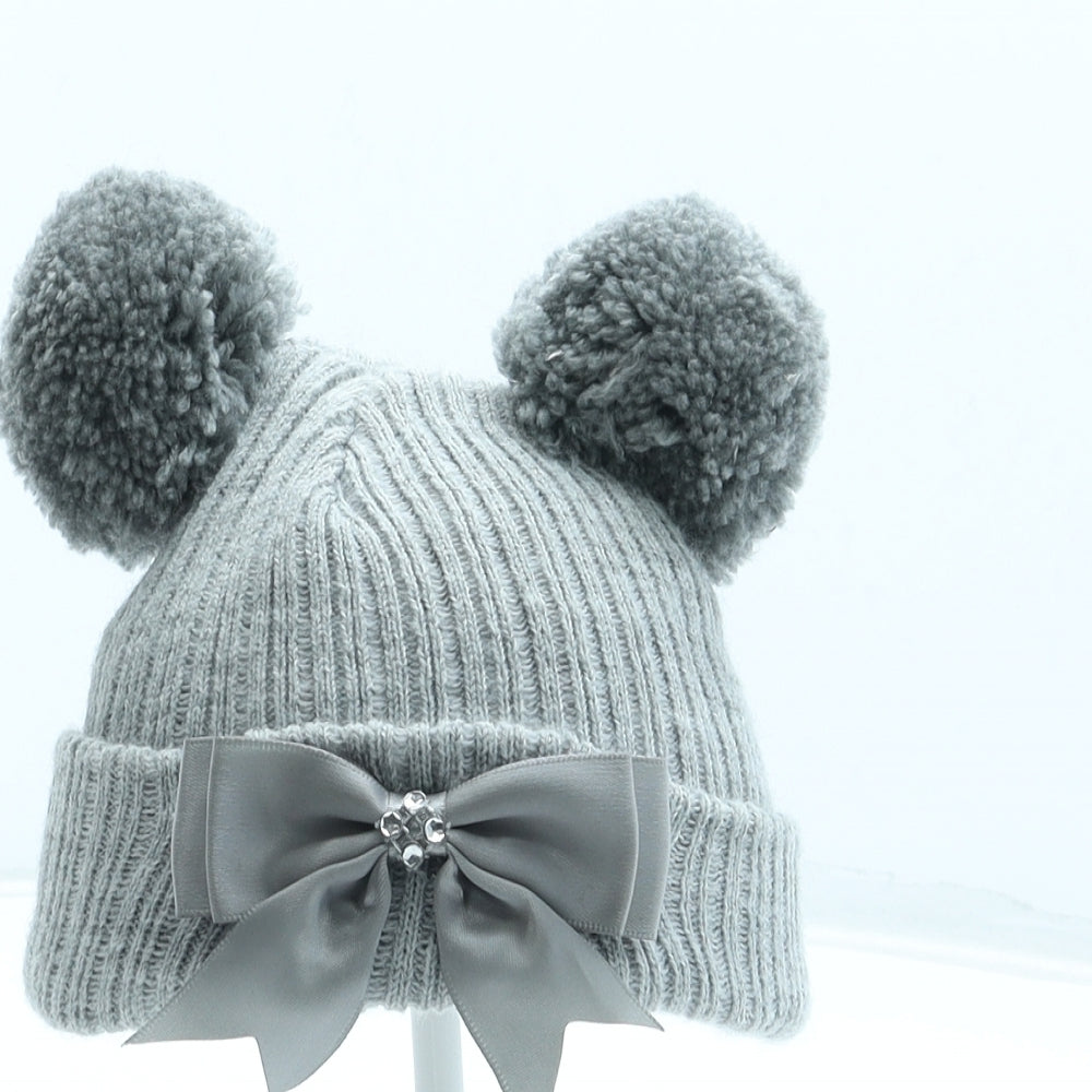 Preworn Girls Grey Acrylic Bobble Hat Size XS