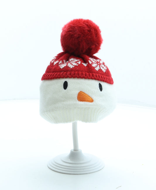 George Girls Multicoloured Colourblock Acrylic Bobble Hat Size S - Snowman