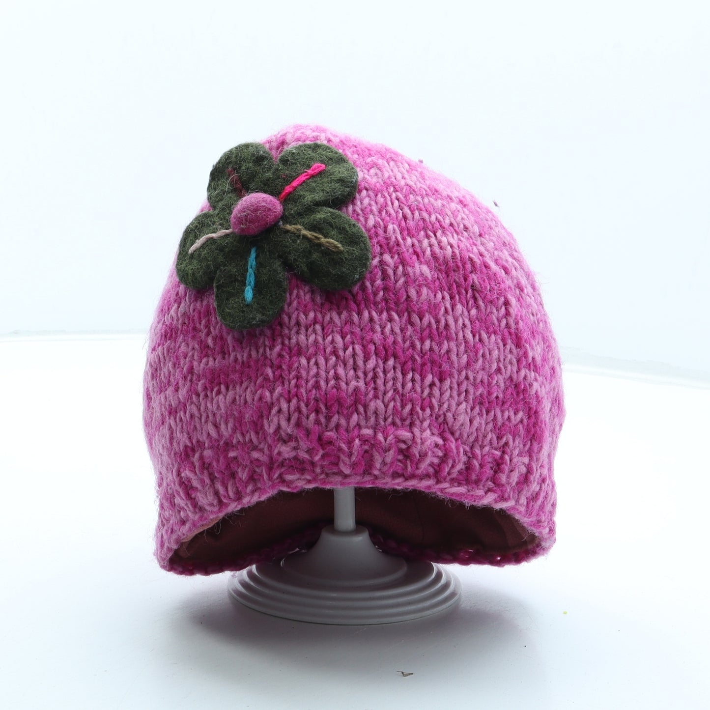 Yeti Clothing Womens Pink Acrylic Beanie One Size - Flower