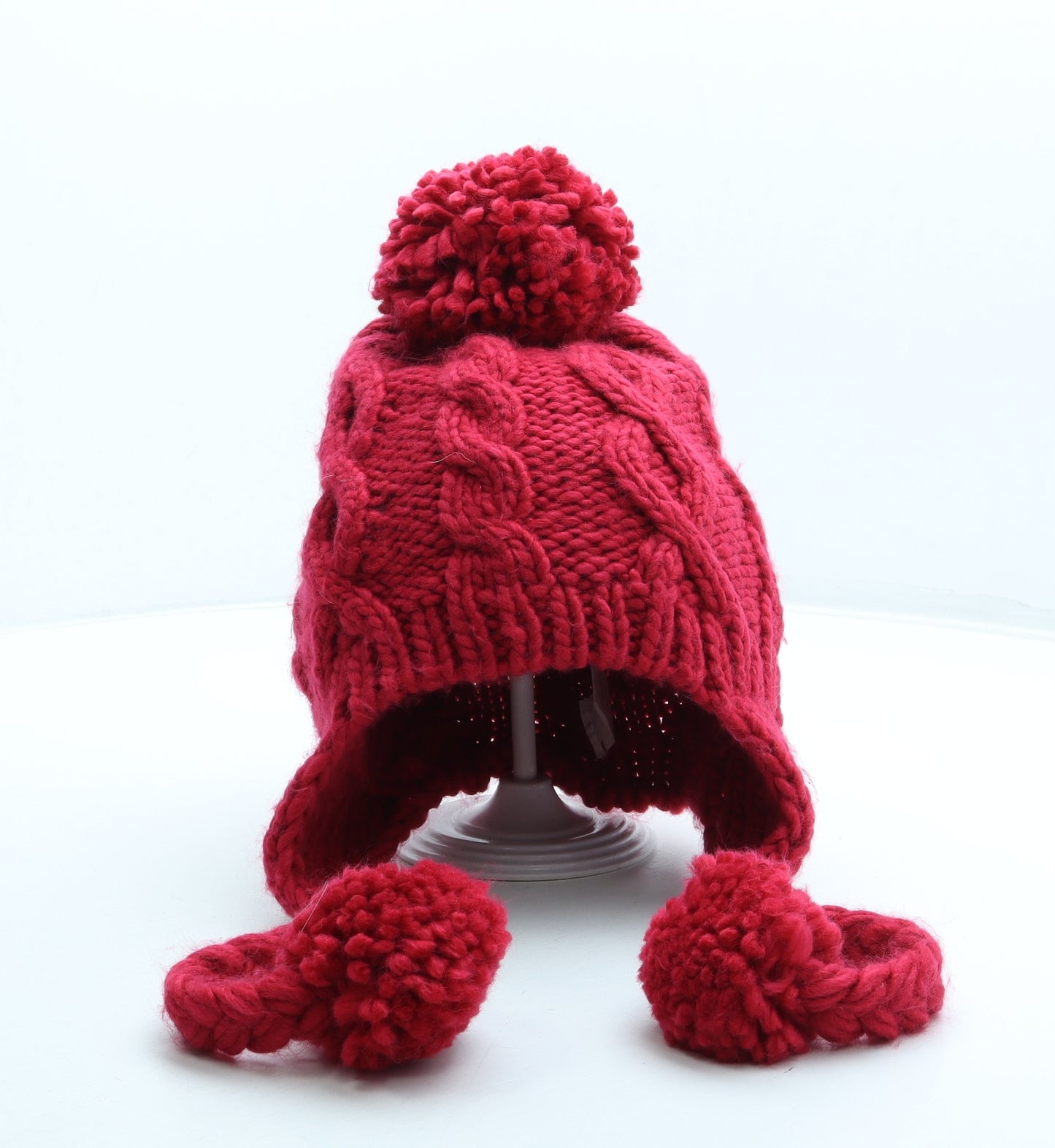 Preworn Womens Pink Acrylic Bonnet One Size - Pom Pom