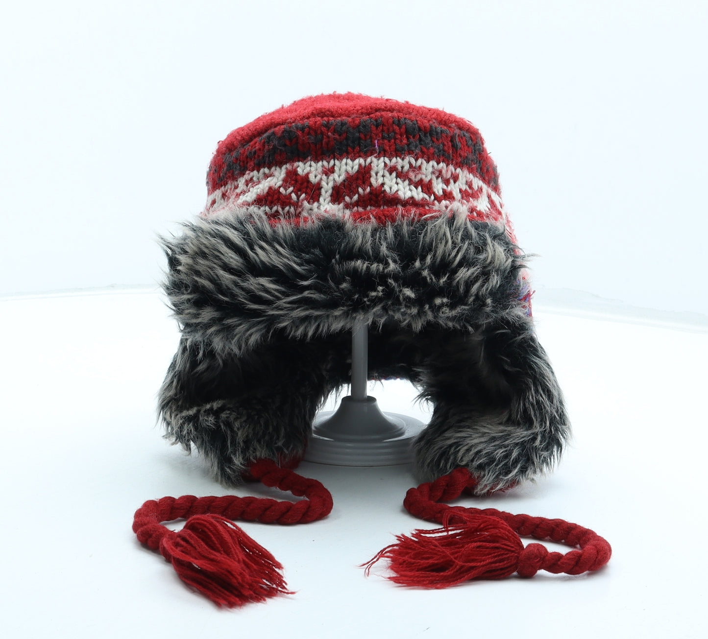 NEXT Boys Multicoloured Fair Isle Acrylic Trapper Hat Size S - Faux Fur