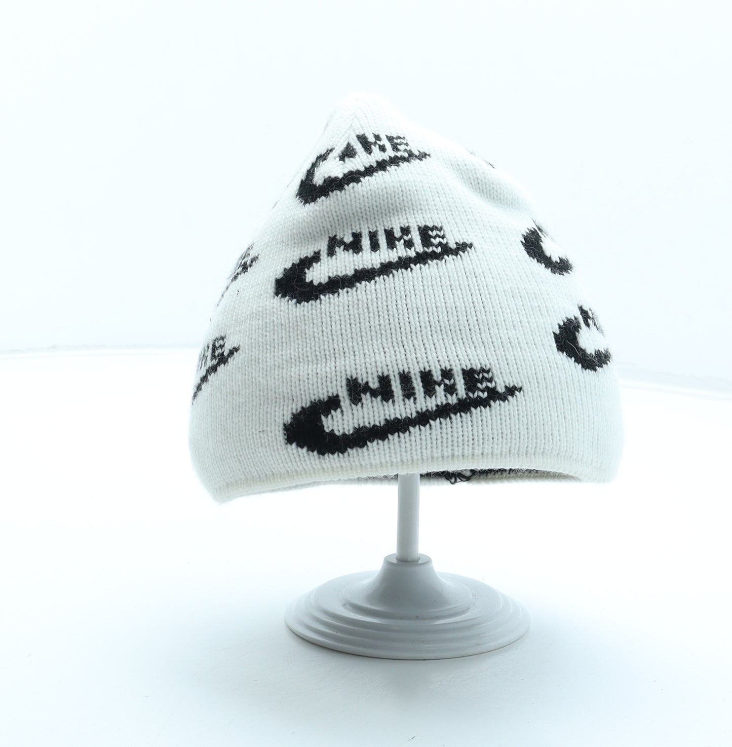 Nike Mens White Geometric Acrylic Beanie - Logo