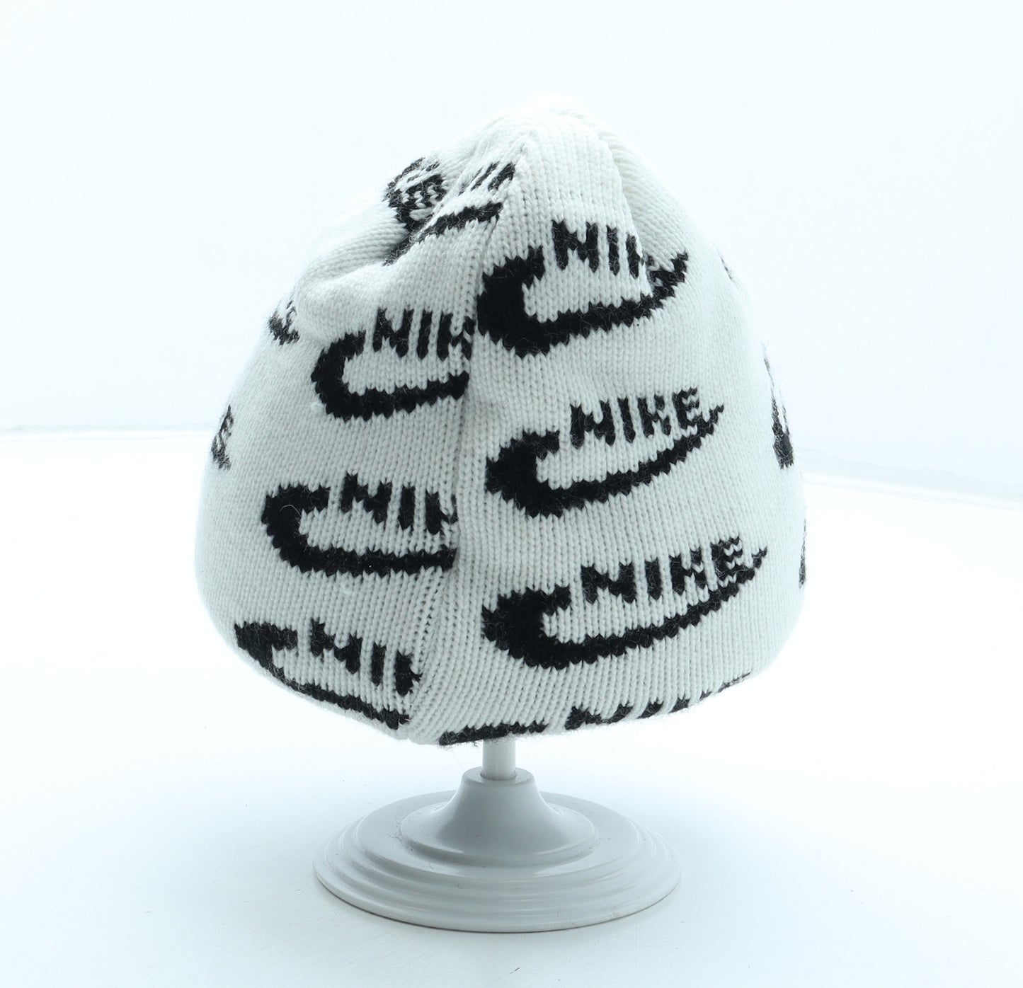 Nike Mens White Geometric Acrylic Beanie - Logo