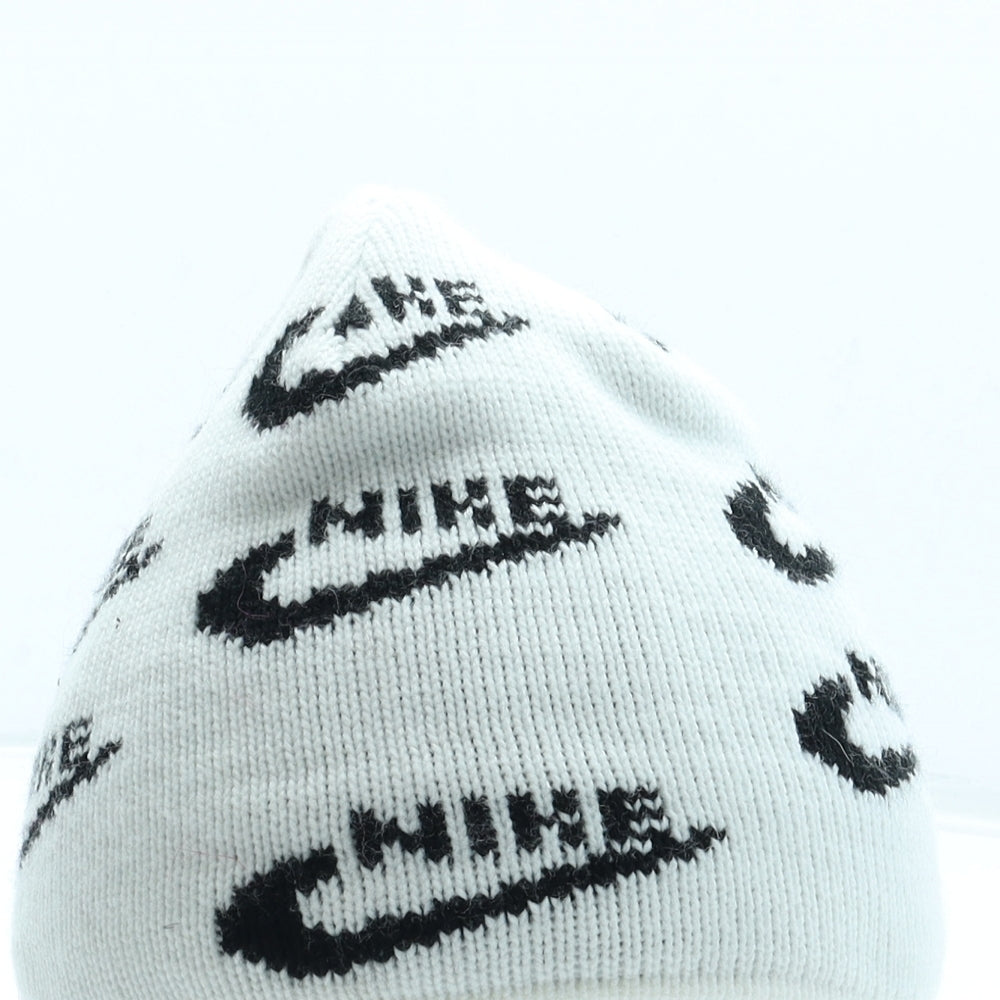 Nike Mens White Geometric Acrylic Beanie - Logo