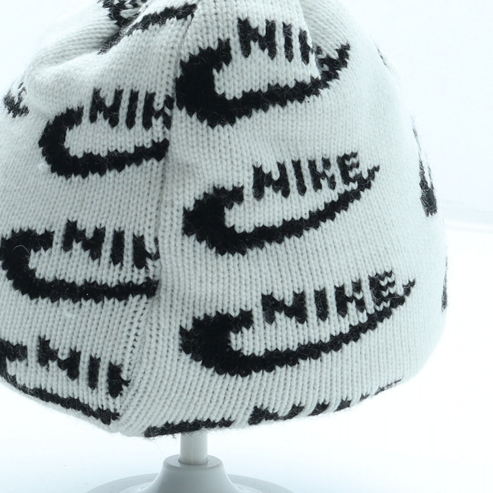 Nike Mens White Geometric Acrylic Beanie - Logo