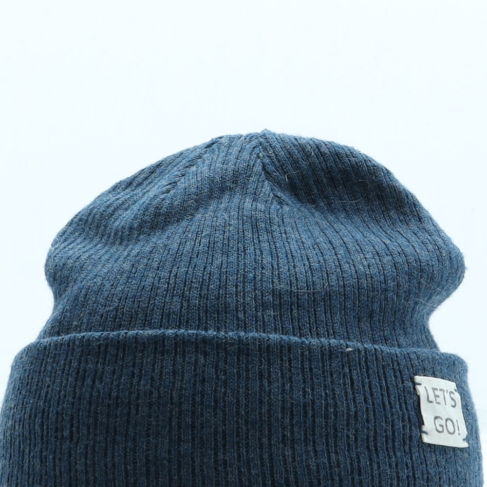 Zara Mens Blue Acrylic Beanie One Size - Logo