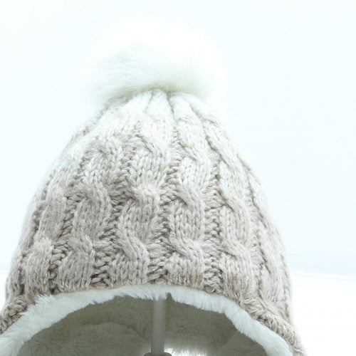 Atmosphere Womens Beige Acrylic Trapper Hat One Size - Pom Pom