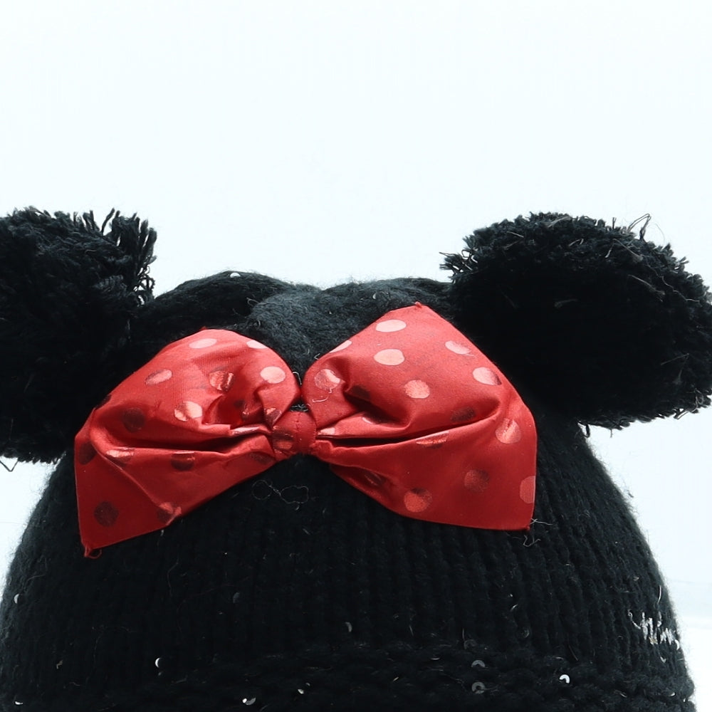 Disney Girls Black Acrylic Bobble Hat Size S - Minnie Mouse