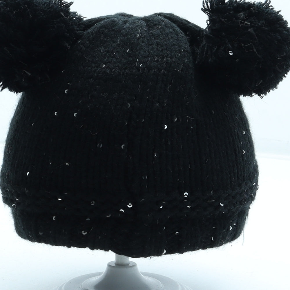 Disney Girls Black Acrylic Bobble Hat Size S - Minnie Mouse