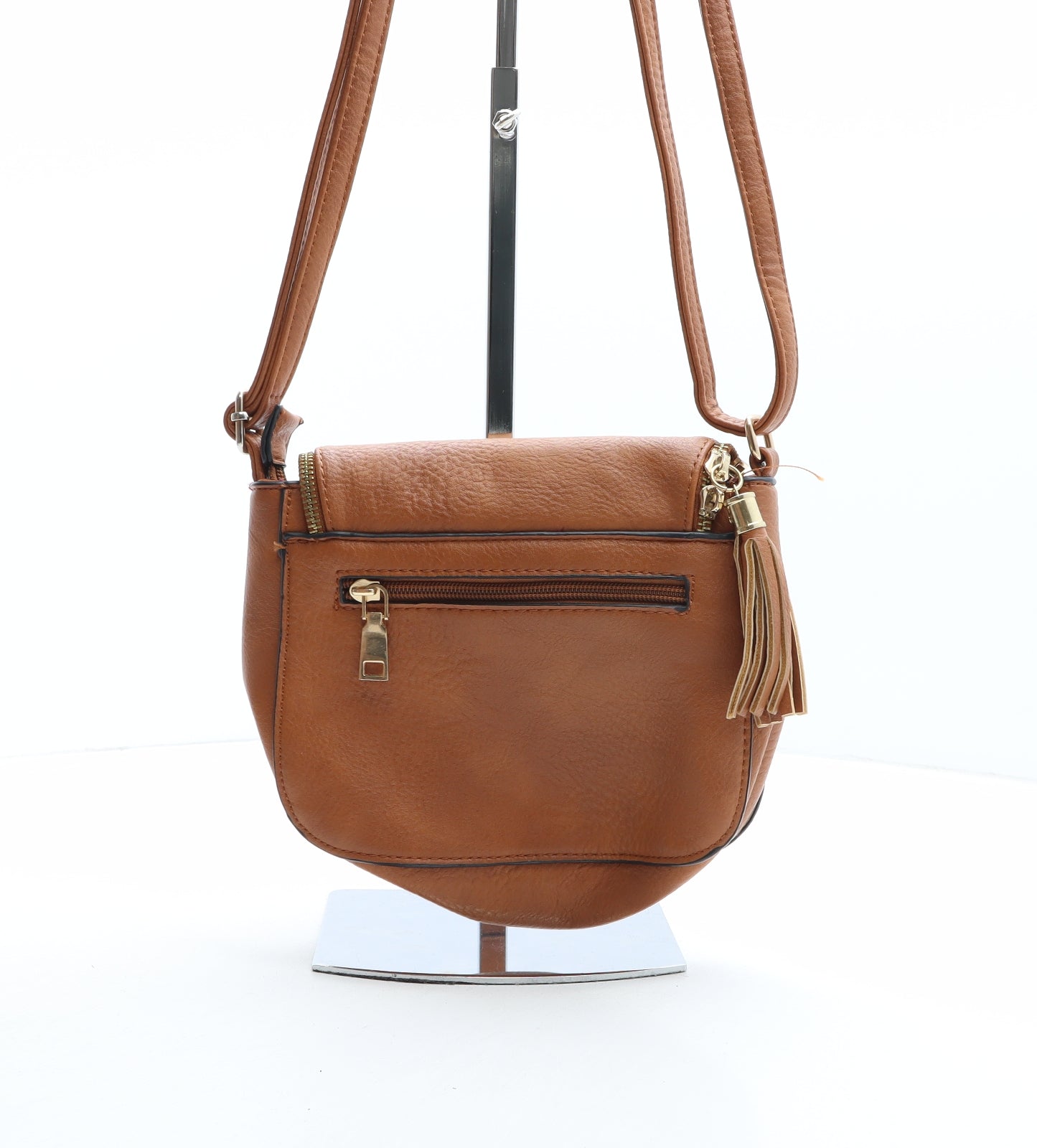 Preworn Womens Brown Solid Polyurethane Crossbody Size Small