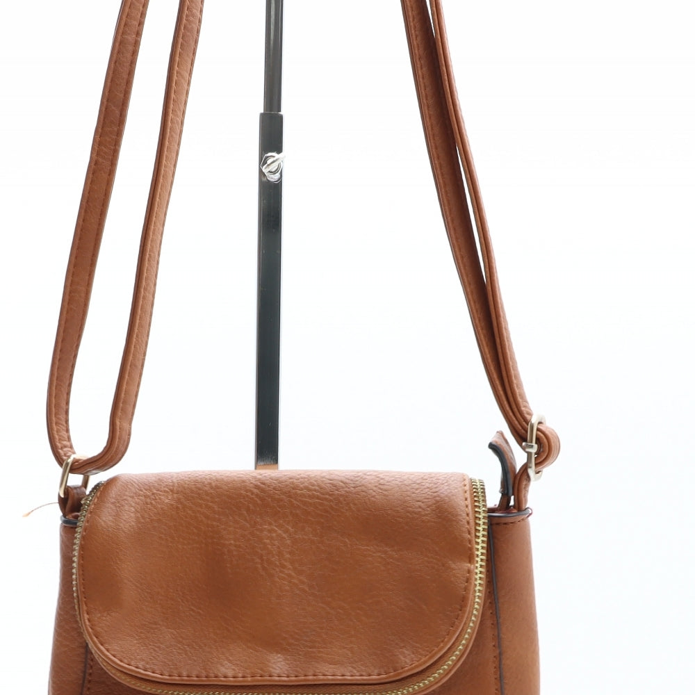 Preworn Womens Brown Solid Polyurethane Crossbody Size Small
